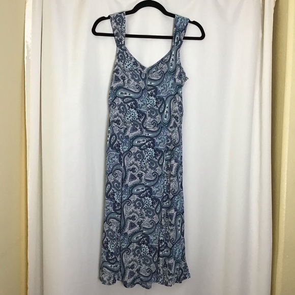 Paisley midi dress Large Blue White Short Sleeve v neck - Picture 2 of 7